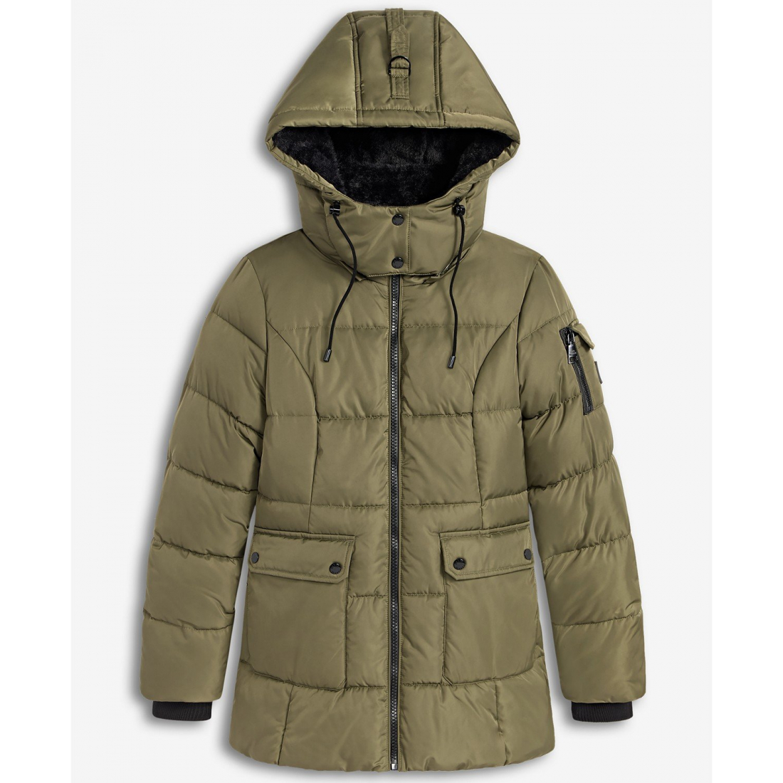 Manteau matelassé 'Faux-Fur-Trim Hooded Utility-Pocket' pour Femmes