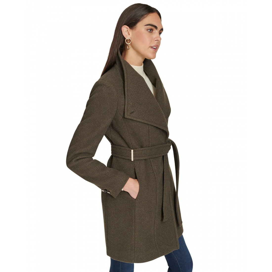 'Asymmetrical Belted' Wickelmantel für Damen