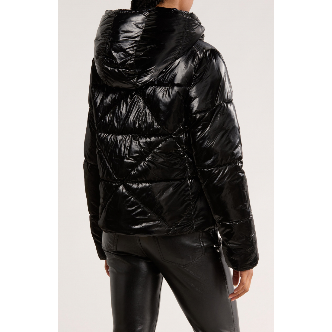 'Faux Shearling Lined Hood Crop' Pufferjacke für Damen