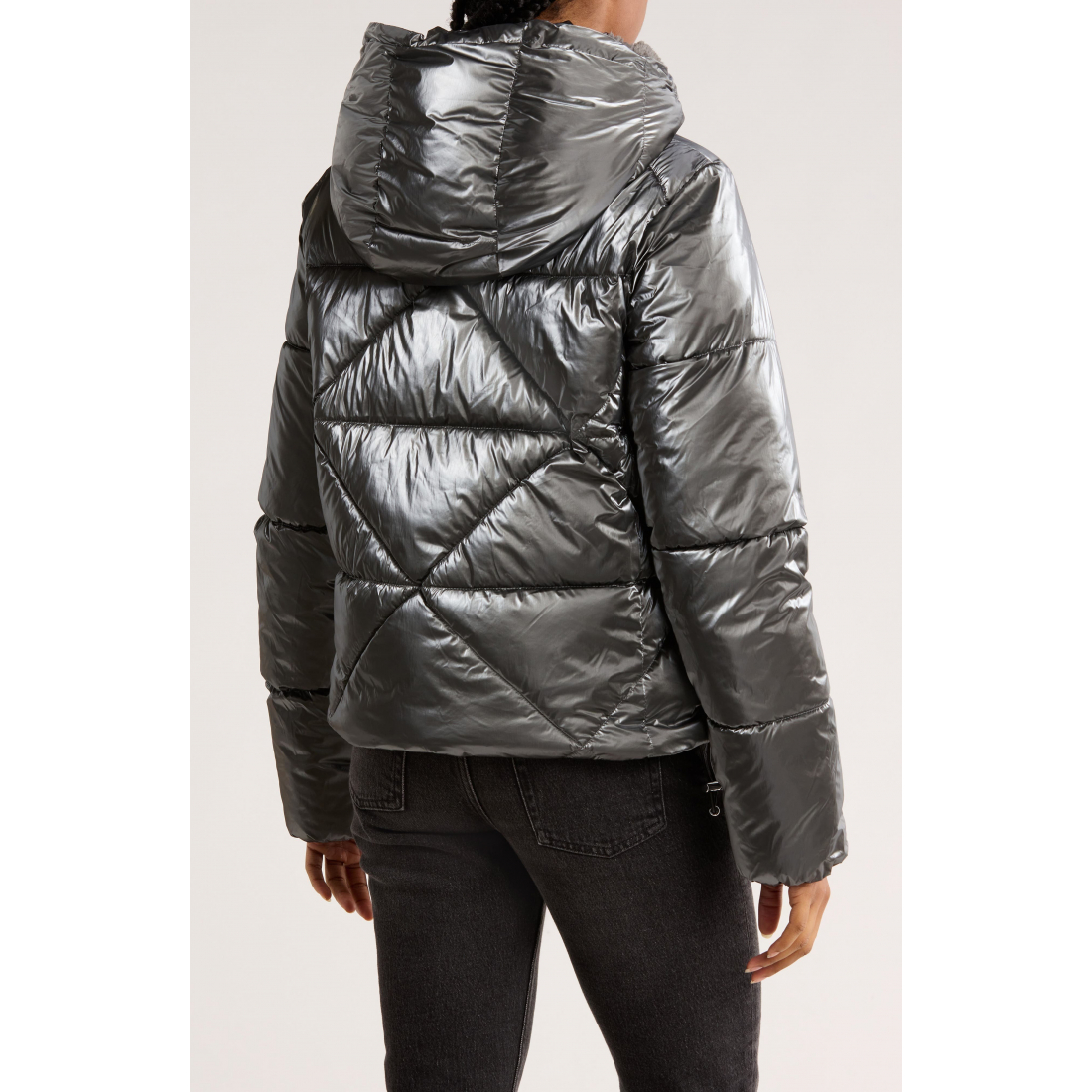 Veste matelassée 'Faux Shearling Lined Hood Crop' pour Femmes