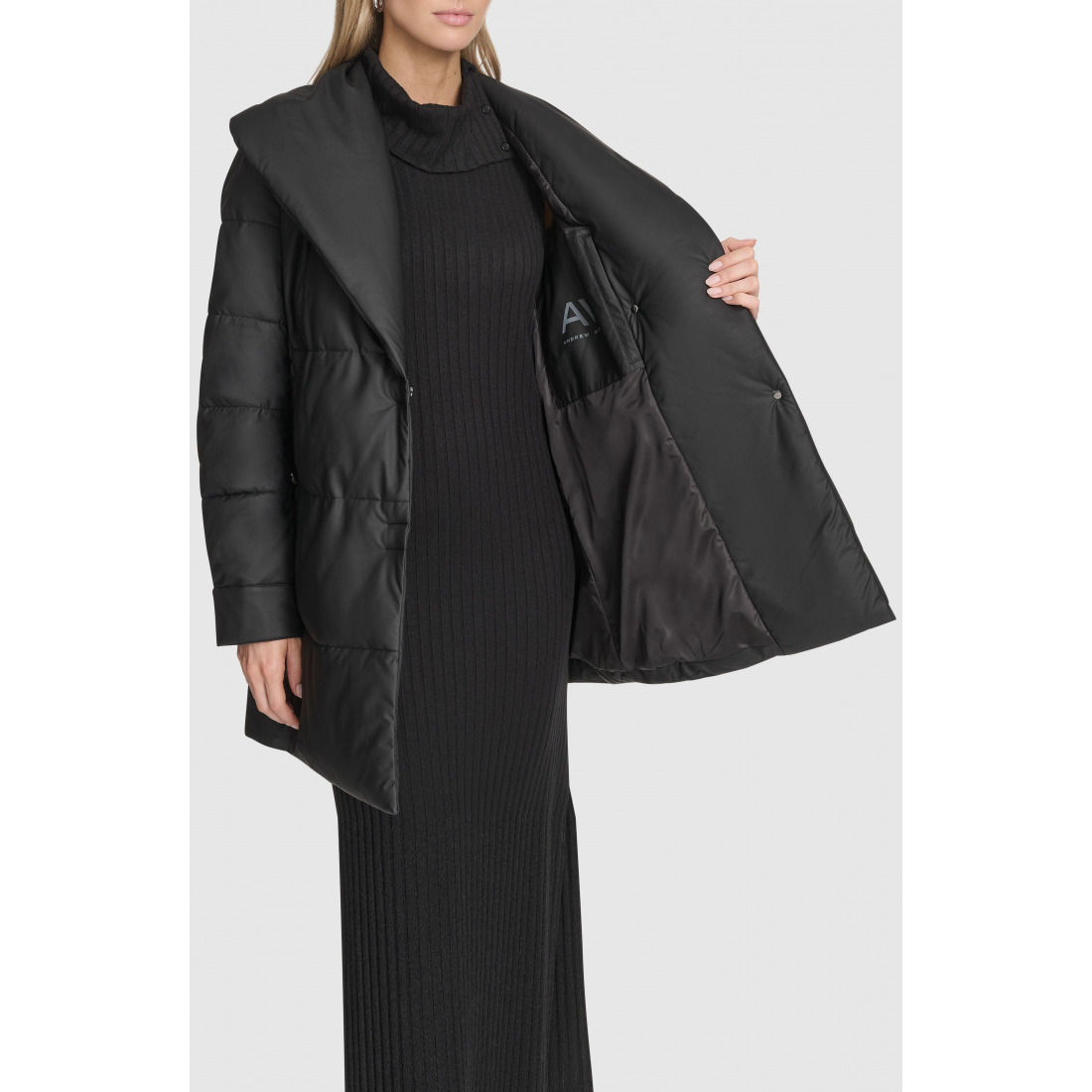 'Adela Faux Leather Shawl Collar Quilted' Wickelmantel für Damen