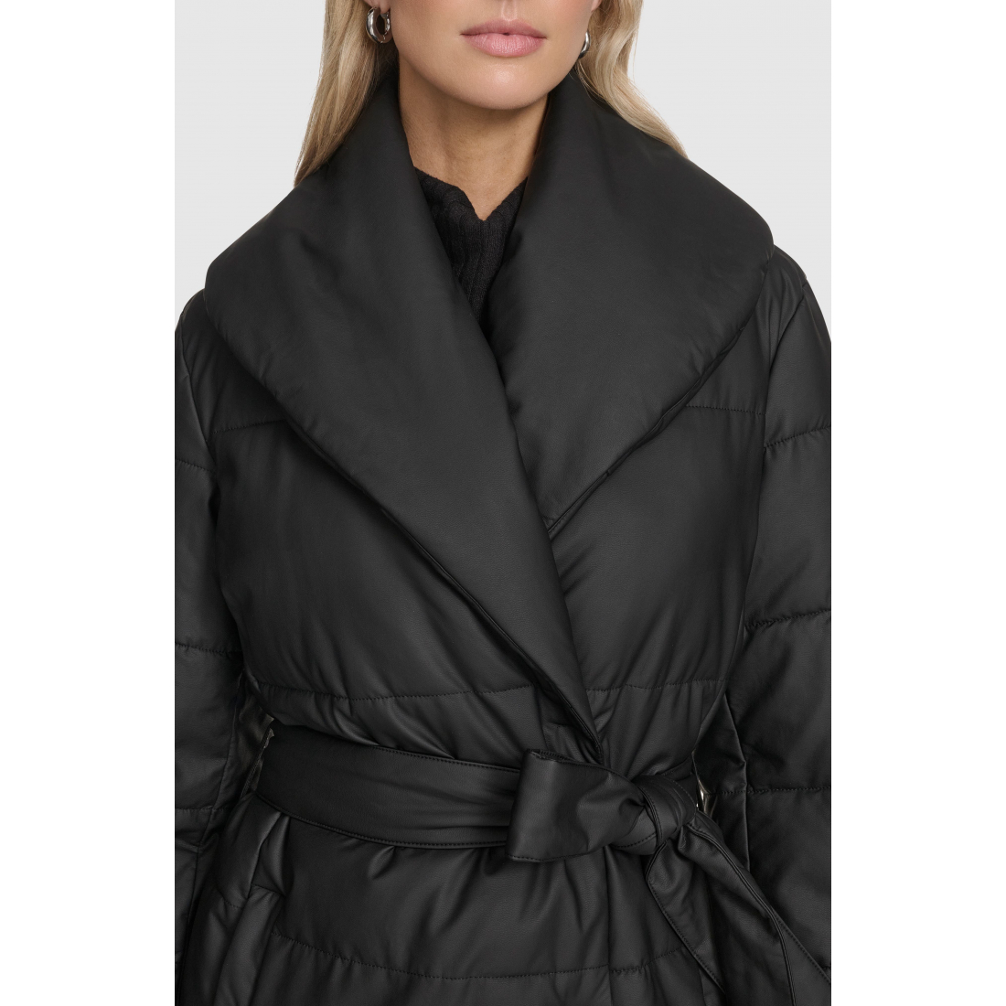 'Adela Faux Leather Shawl Collar Quilted' Wickelmantel für Damen