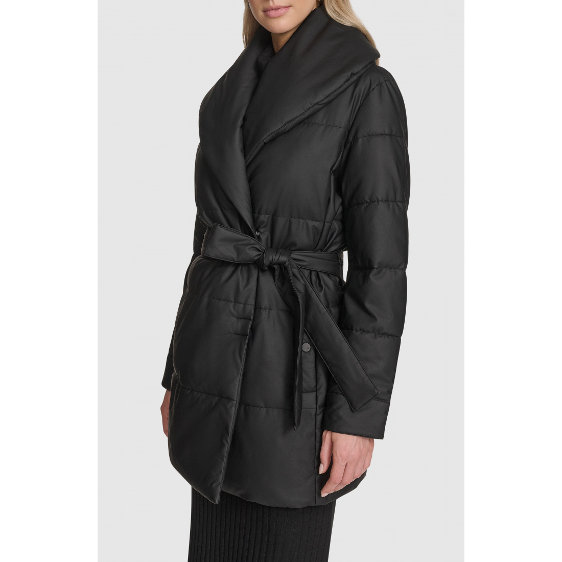 'Adela Faux Leather Shawl Collar Quilted' Wickelmantel für Damen