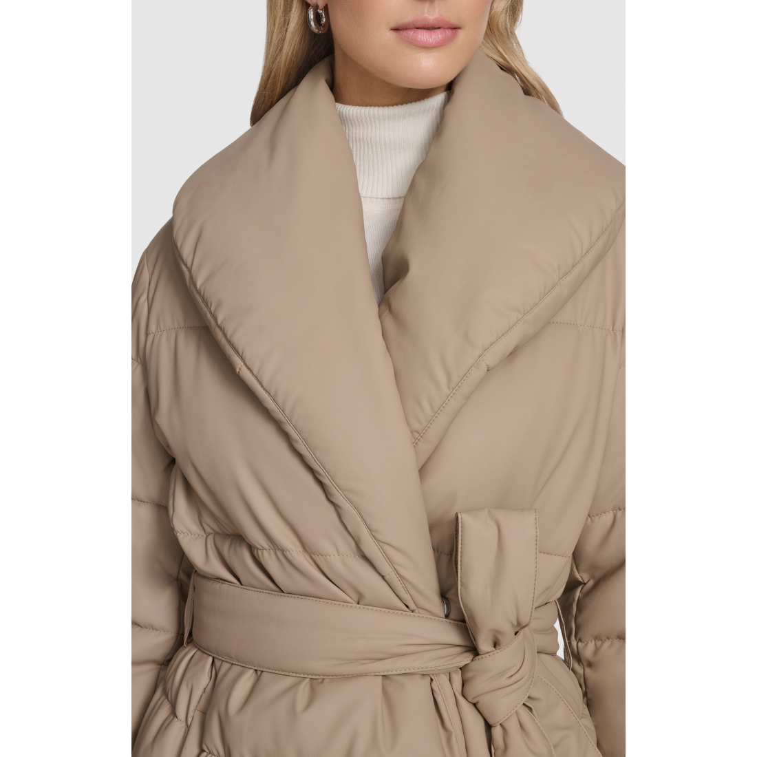 Manteau 'Adela Faux Leather Shawl Collar Quilted' pour Femmes