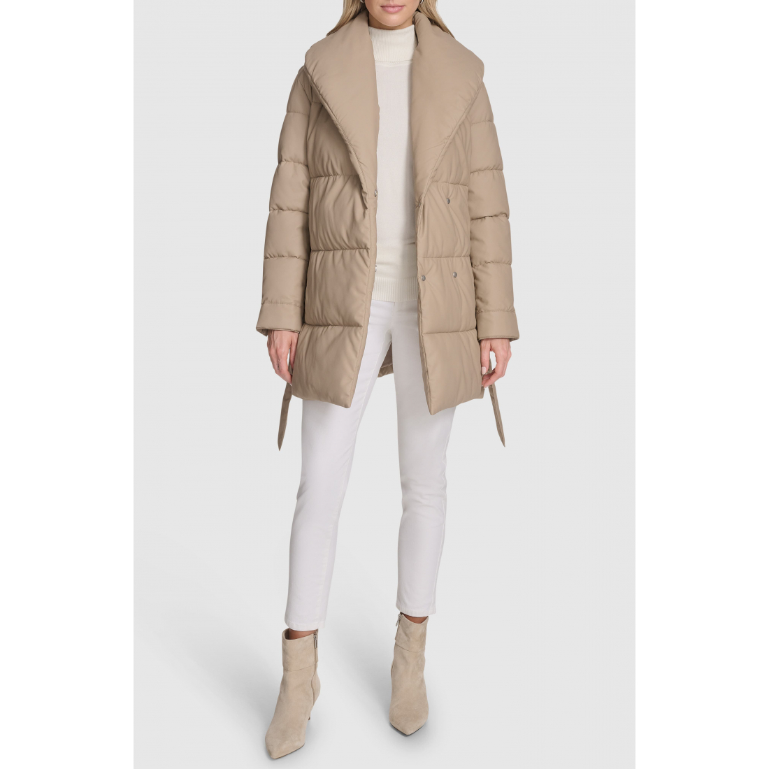 Manteau 'Adela Faux Leather Shawl Collar Quilted' pour Femmes