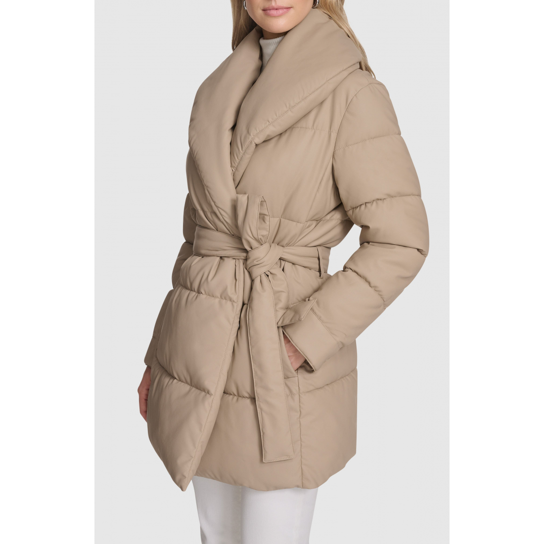 Manteau 'Adela Faux Leather Shawl Collar Quilted' pour Femmes