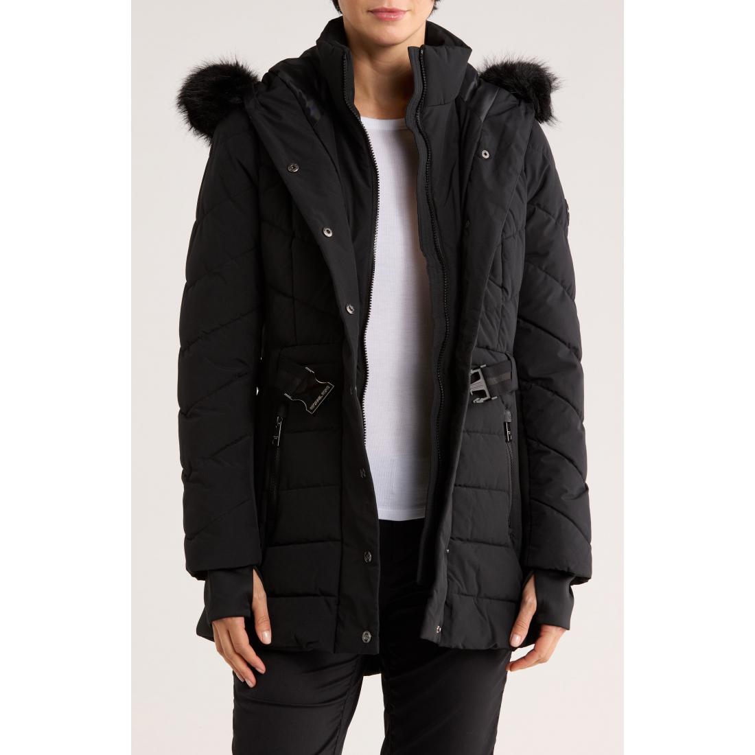 Veste matelassée 'Faux Fur Trim Belted' pour Femmes