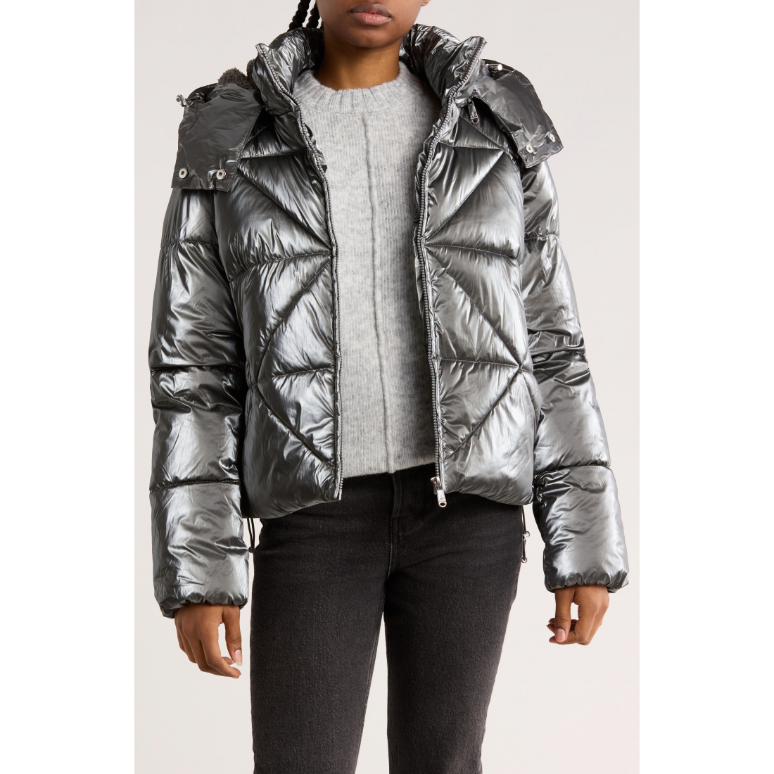 Veste matelassée 'Faux Shearling Lined Hood Crop' pour Femmes