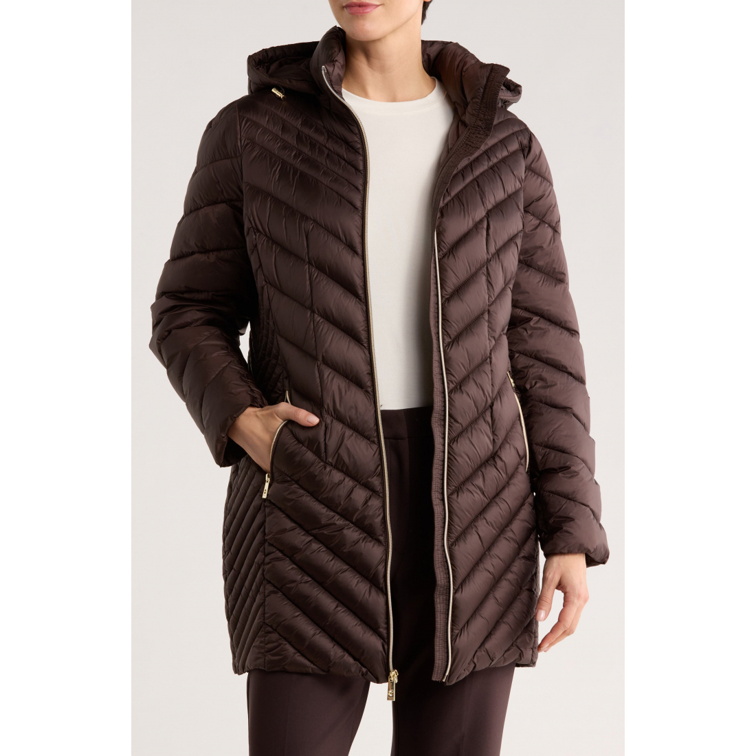 Veste matelassée 'Chevron Quilted Longline 400 Fill Power Hooded' pour Femmes