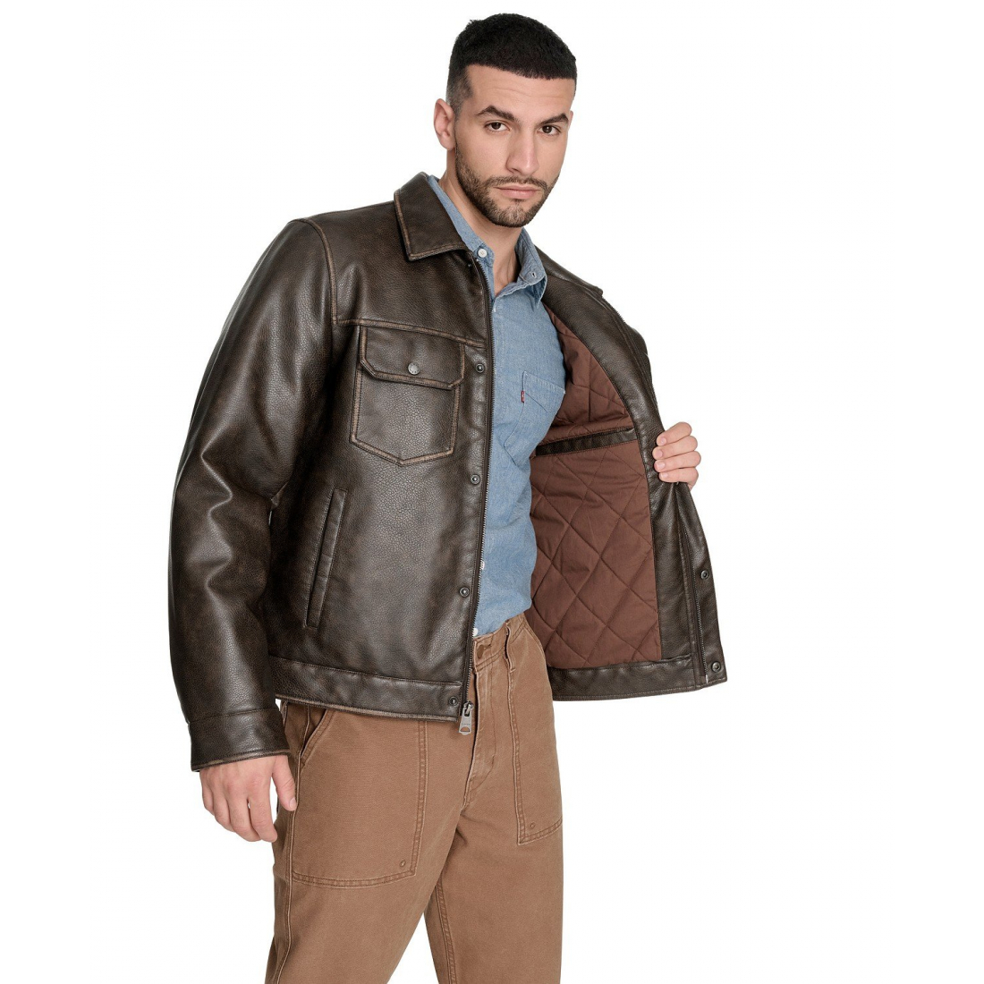 Veste en cuir 'Trucker' pour Hommes