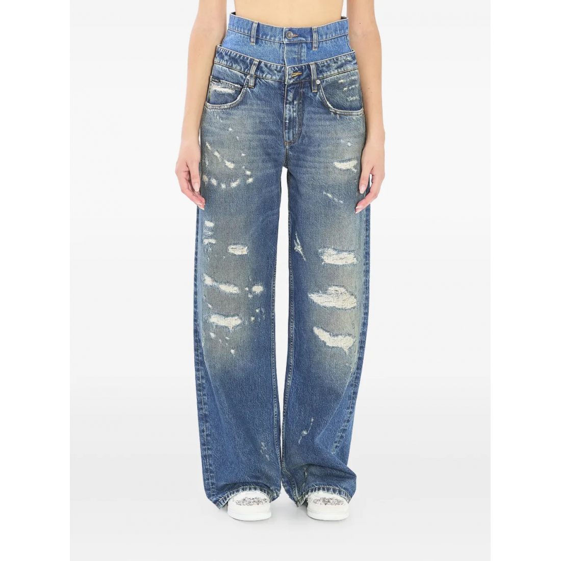 'Double-Waist Distressed' Jeans für Damen