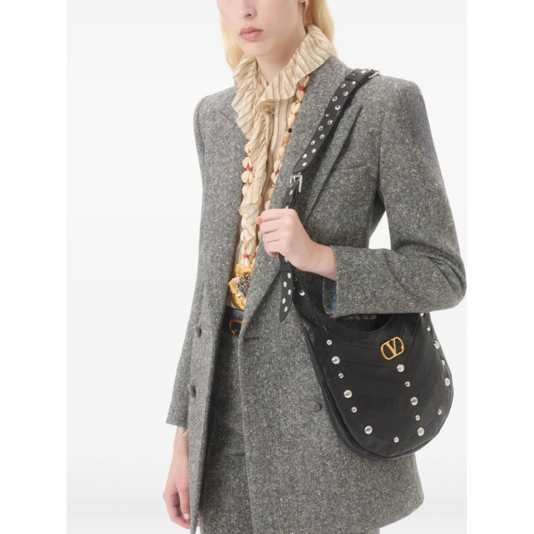 Women's 'Small Hoboho Chevron-Quilted Studded' Shoulder Bag