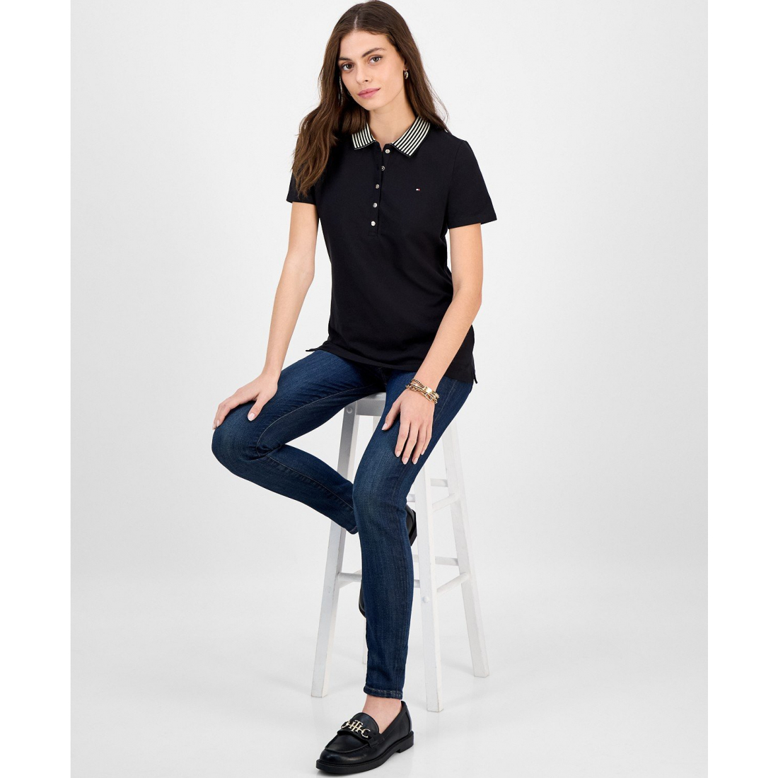 Polo 'Metallic Striped-Collar' pour Femmes
