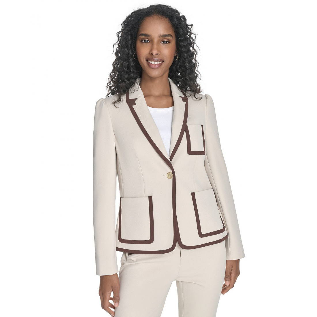 Blazer 'Contrast-Trim One-Button' pour Femmes