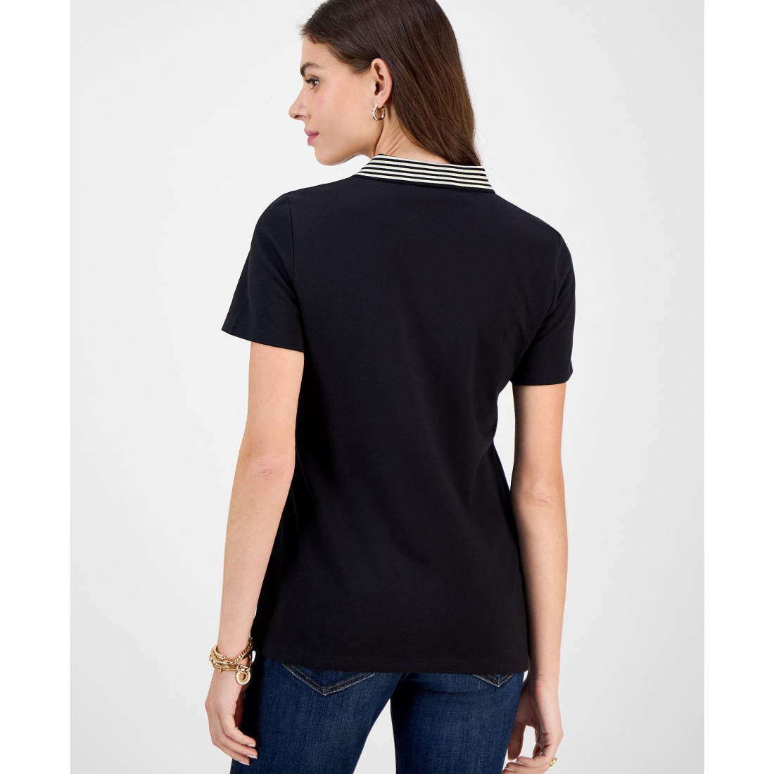 Polo 'Metallic Striped-Collar' pour Femmes