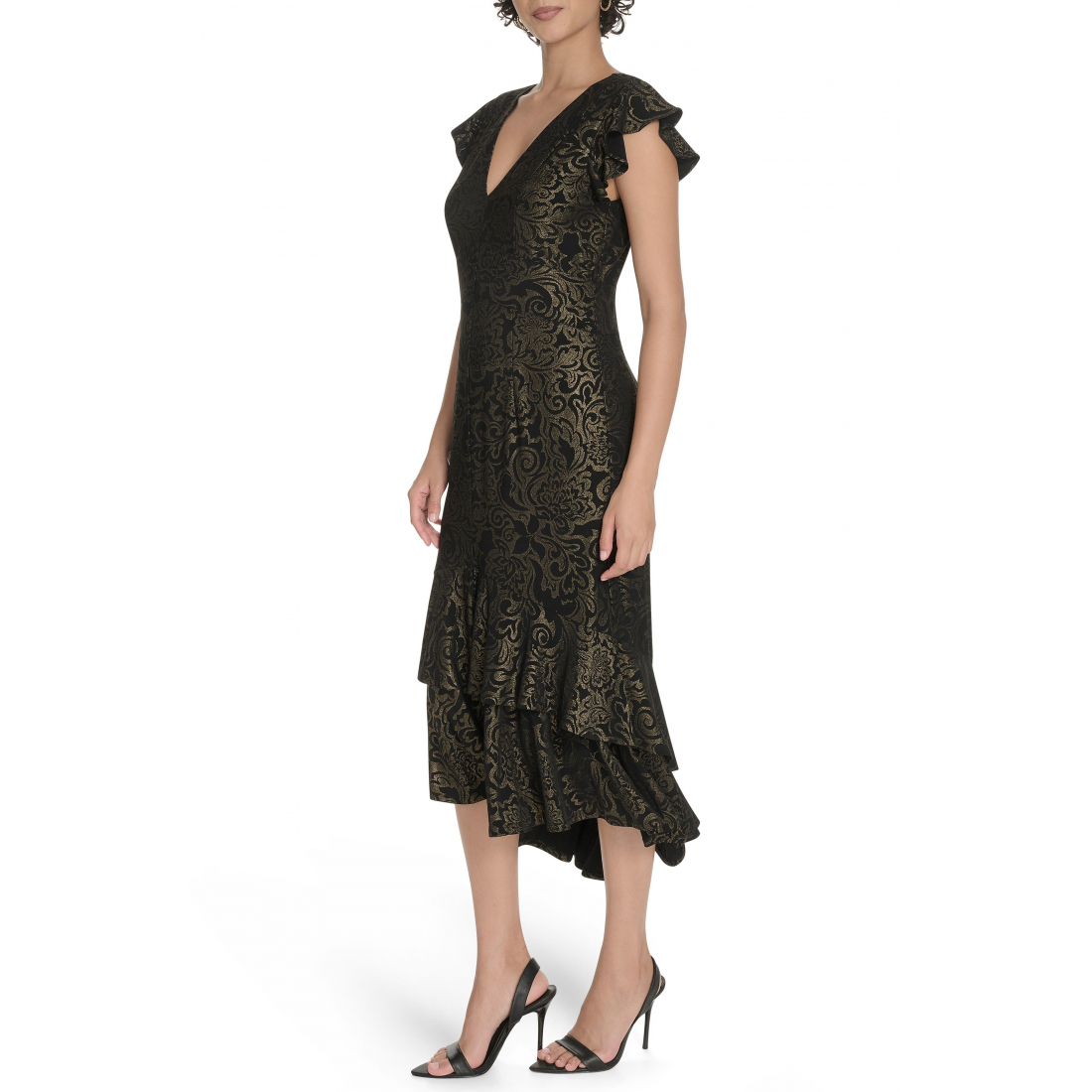 Robe Midi 'Floral Flutter Sleeve Empire Waist' pour Femmes