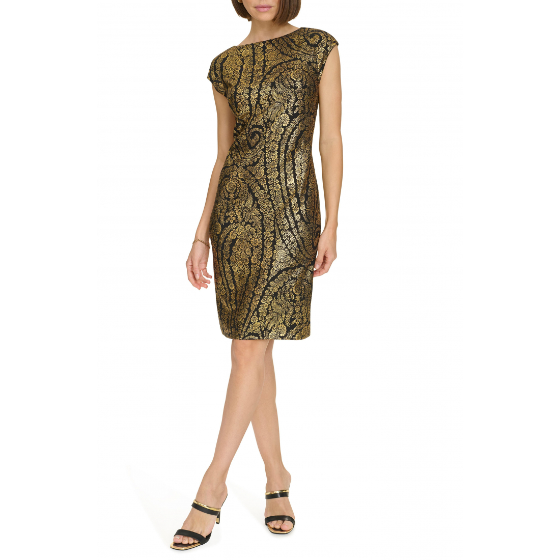 Robe mini 'Floral Foiled Cap Sleeve Sheath' pour Femmes