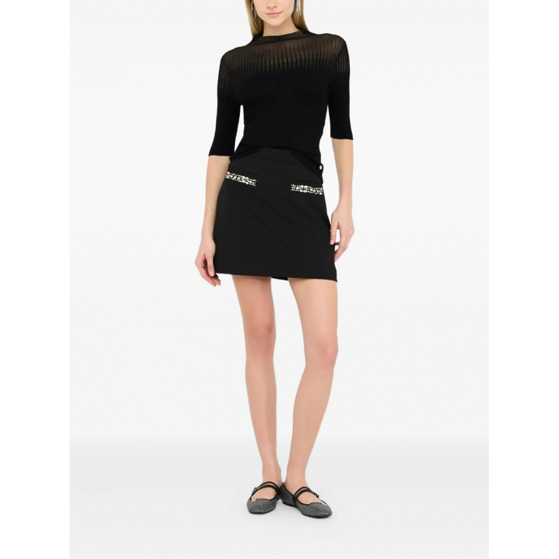 Top à manches 3/4 'Ribbed High-Neck' pour Femmes