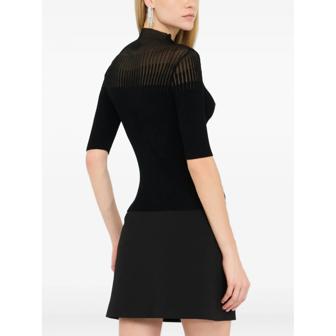 Top à manches 3/4 'Ribbed High-Neck' pour Femmes