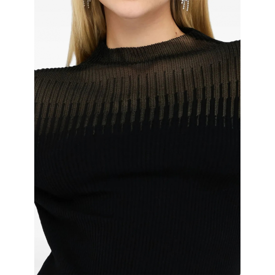 Top à manches 3/4 'Ribbed High-Neck' pour Femmes