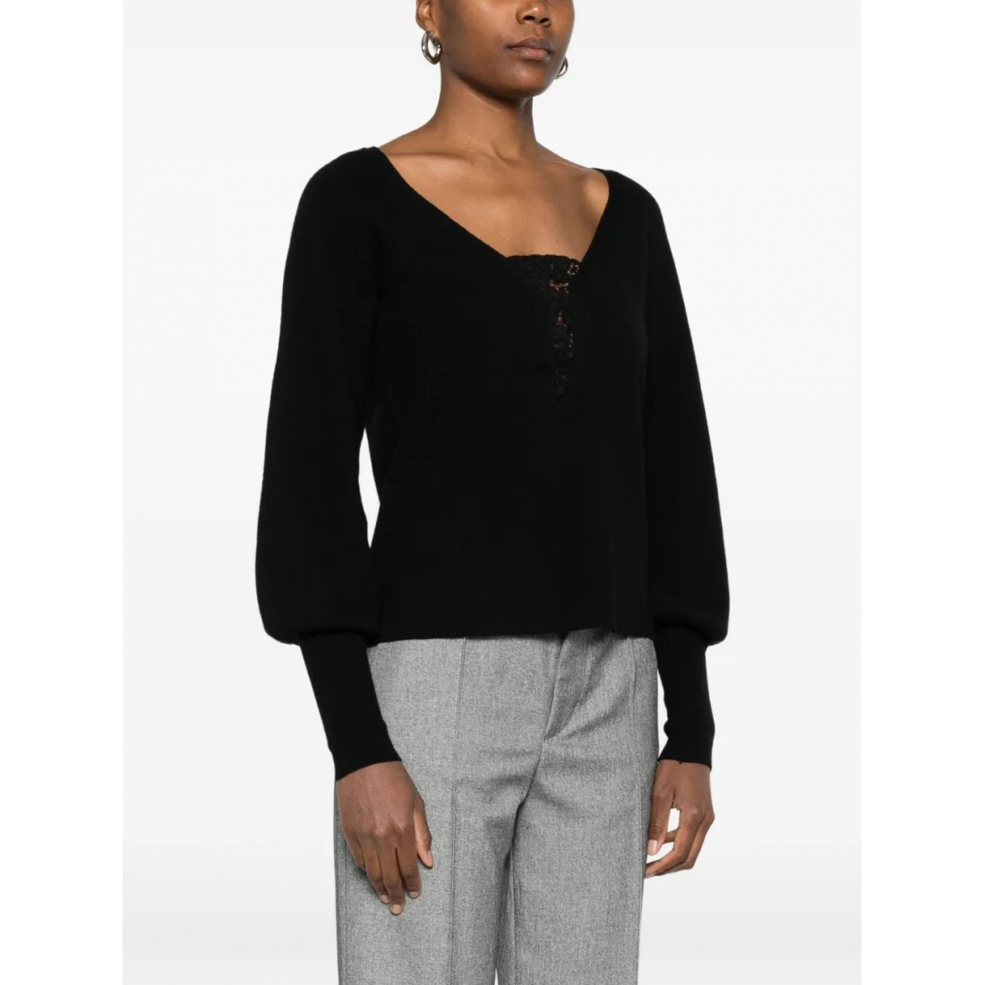 Pull 'Lace-Detail Puff-Sleeve' pour Femmes