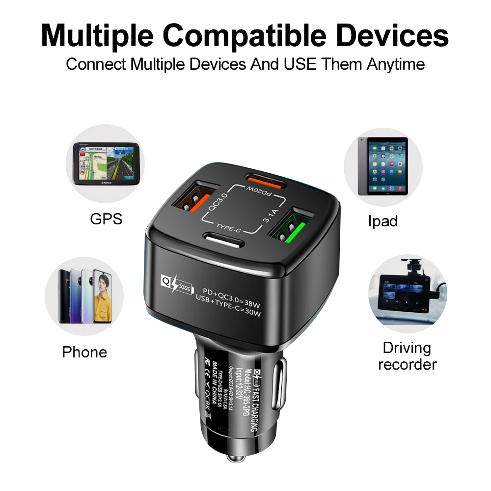 18-W-Multifunktions-Schnellladegerät mit mehreren USB-Anschlüssen, darunter QC3.0 und Typ C