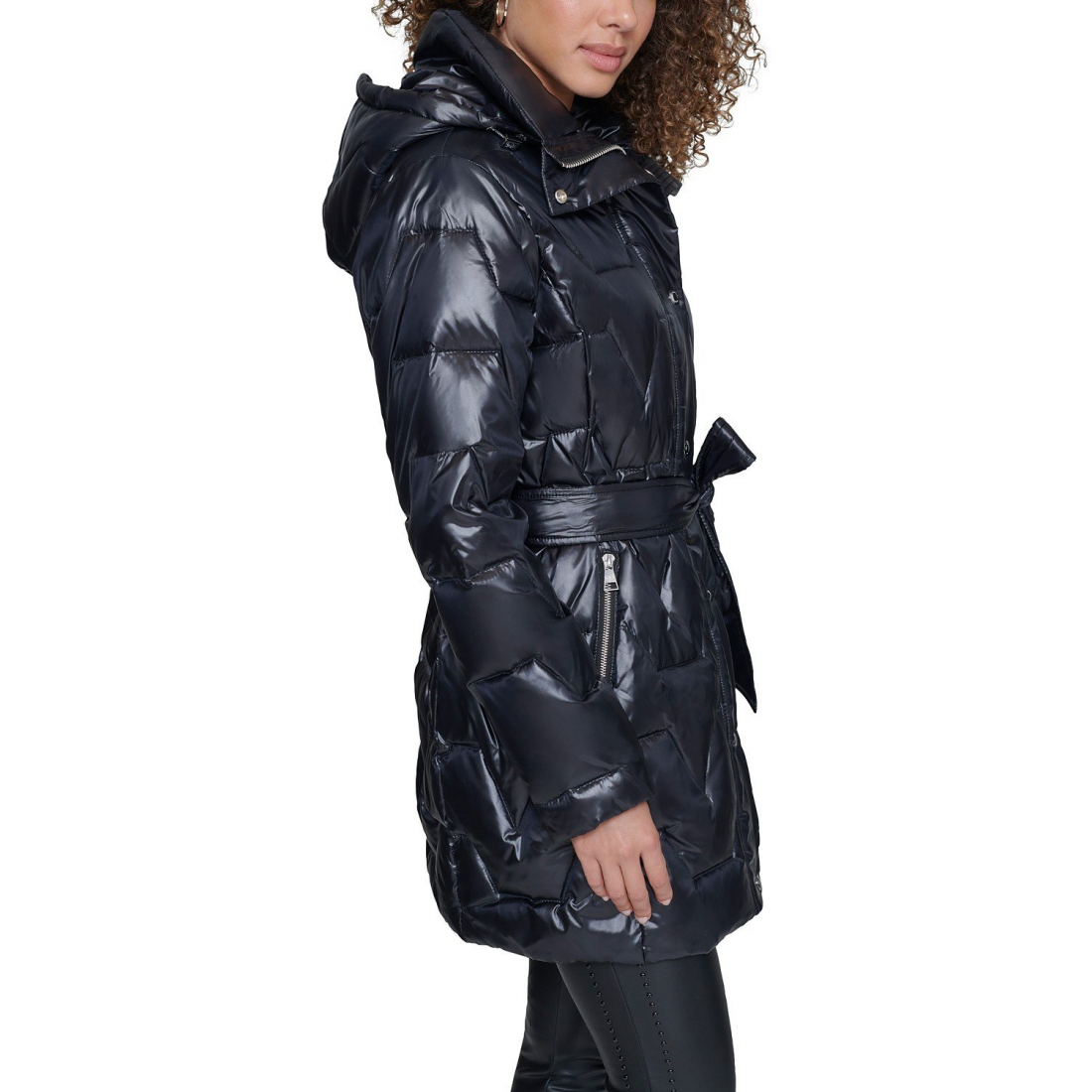 Manteau matelassé 'Tie-Waist Hooded' pour Femmes