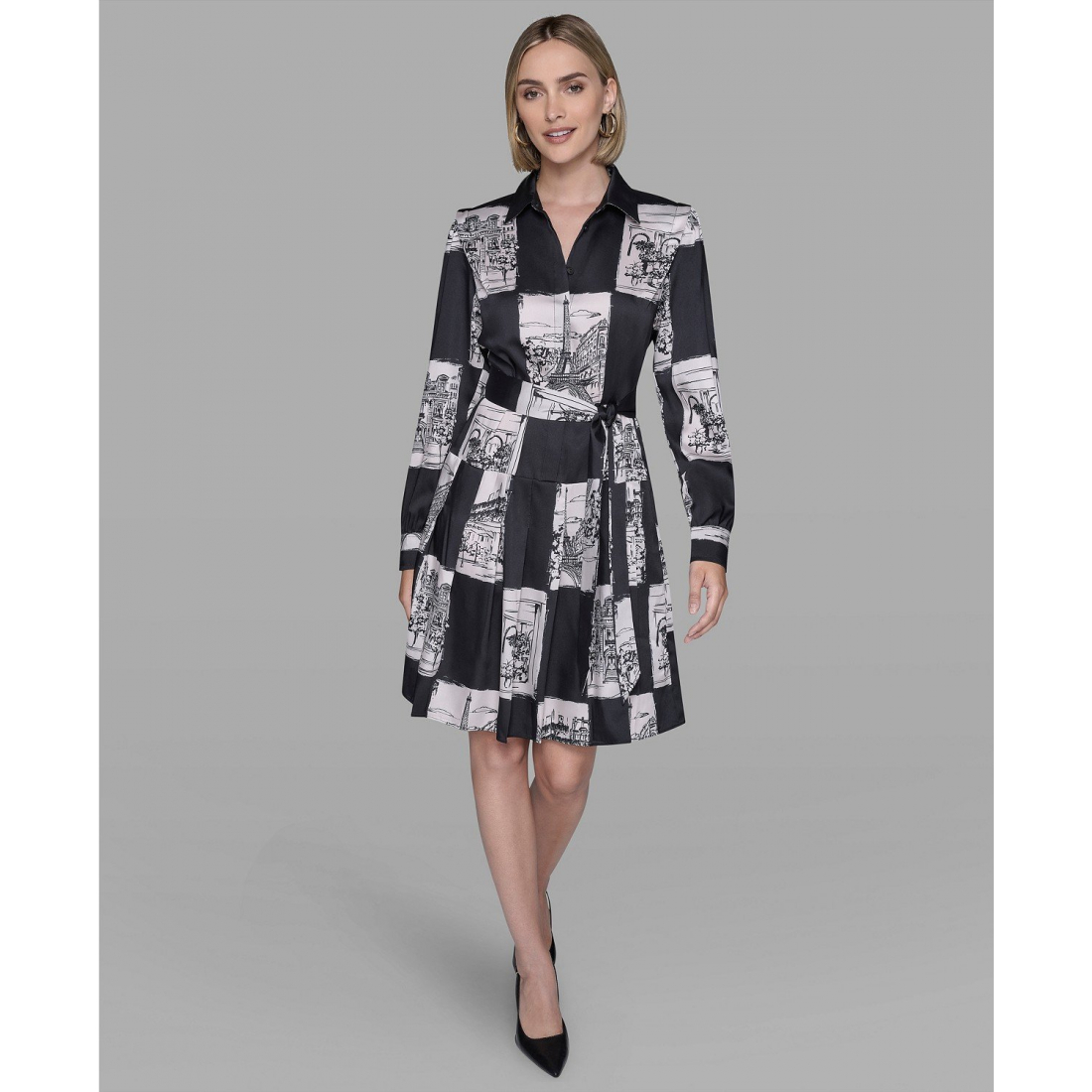 'Printed Belted Shirt Dress' pour Femmes