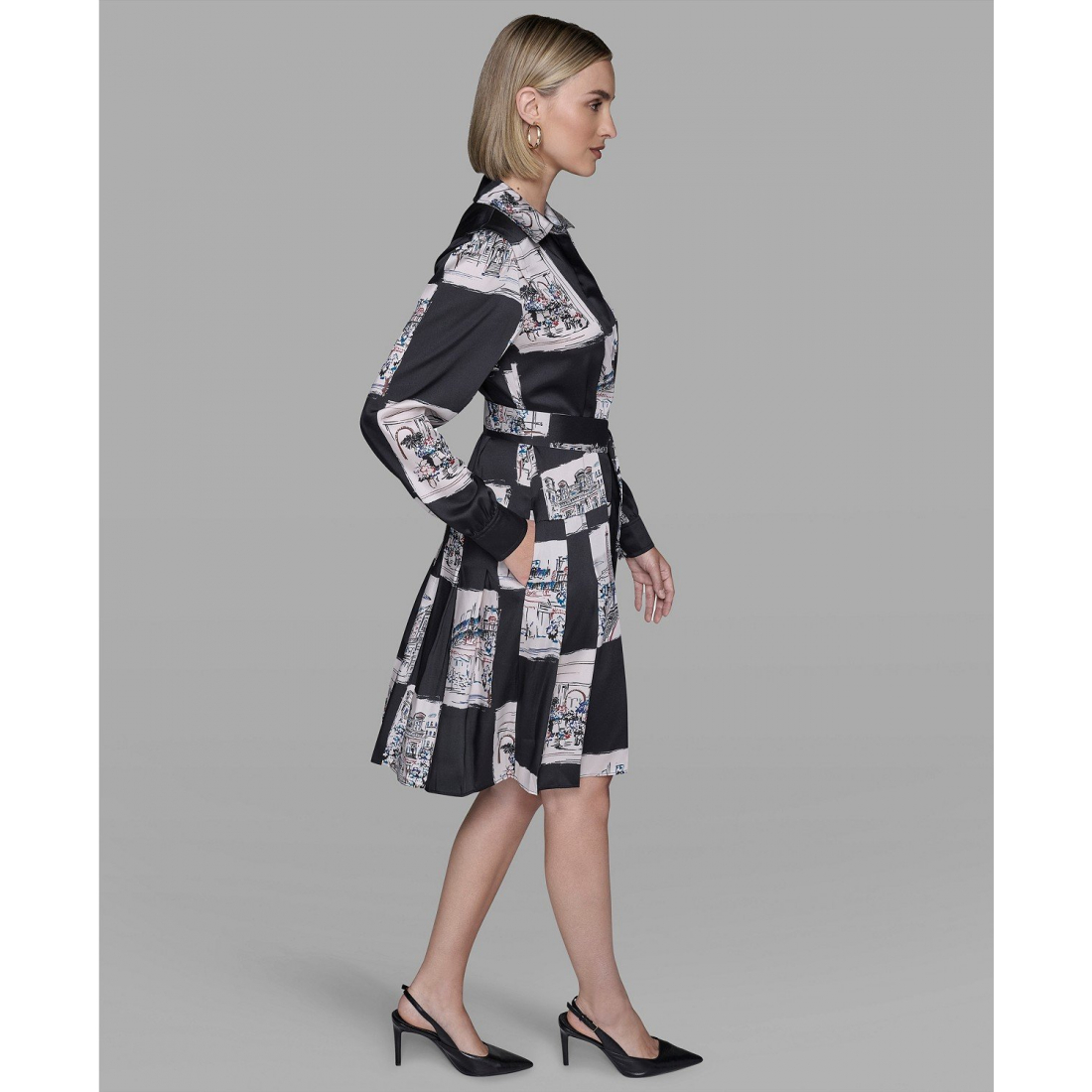 'Printed Belted Shirt Dress' pour Femmes