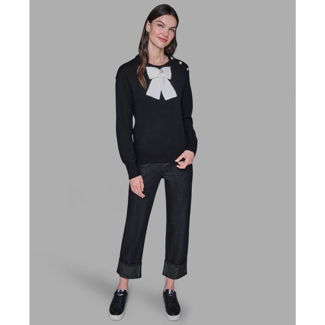 'Big Bow Applique Long Sleeve Sweater' pour Femmes