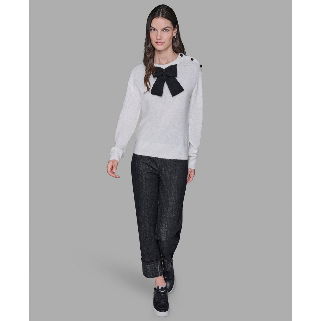 'Big Bow Applique Long Sleeve Sweater' pour Femmes