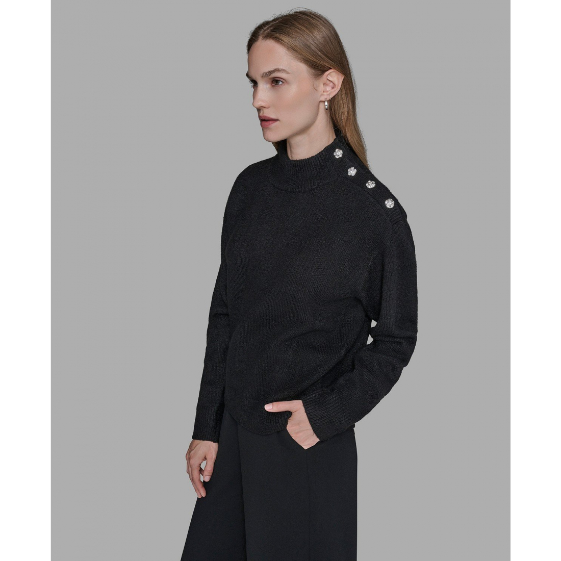 Pull 'Button Shoulder Long Sleeve' pour Femmes