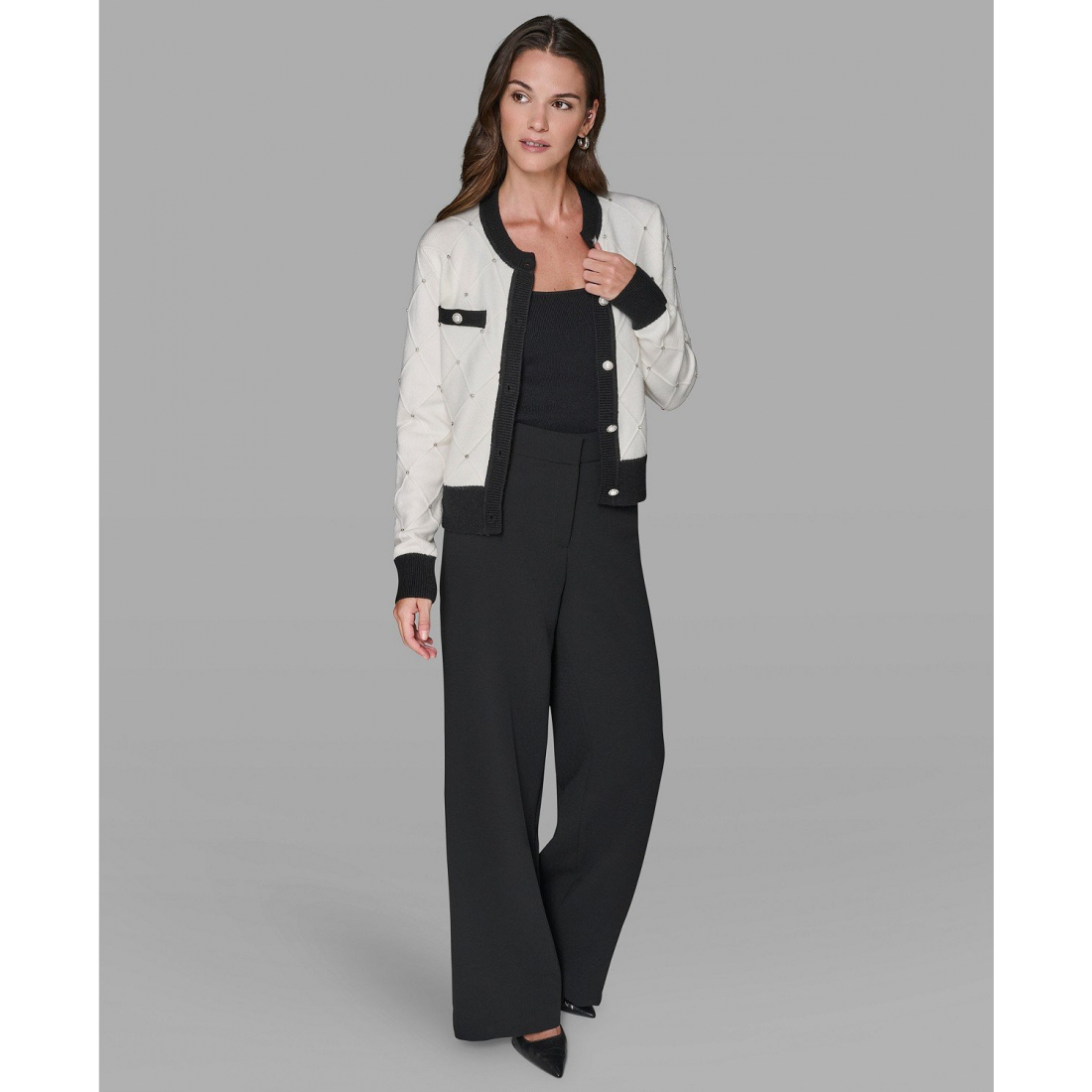 'Crew Neck Front-Button Cardigan Sweater' pour Femmes