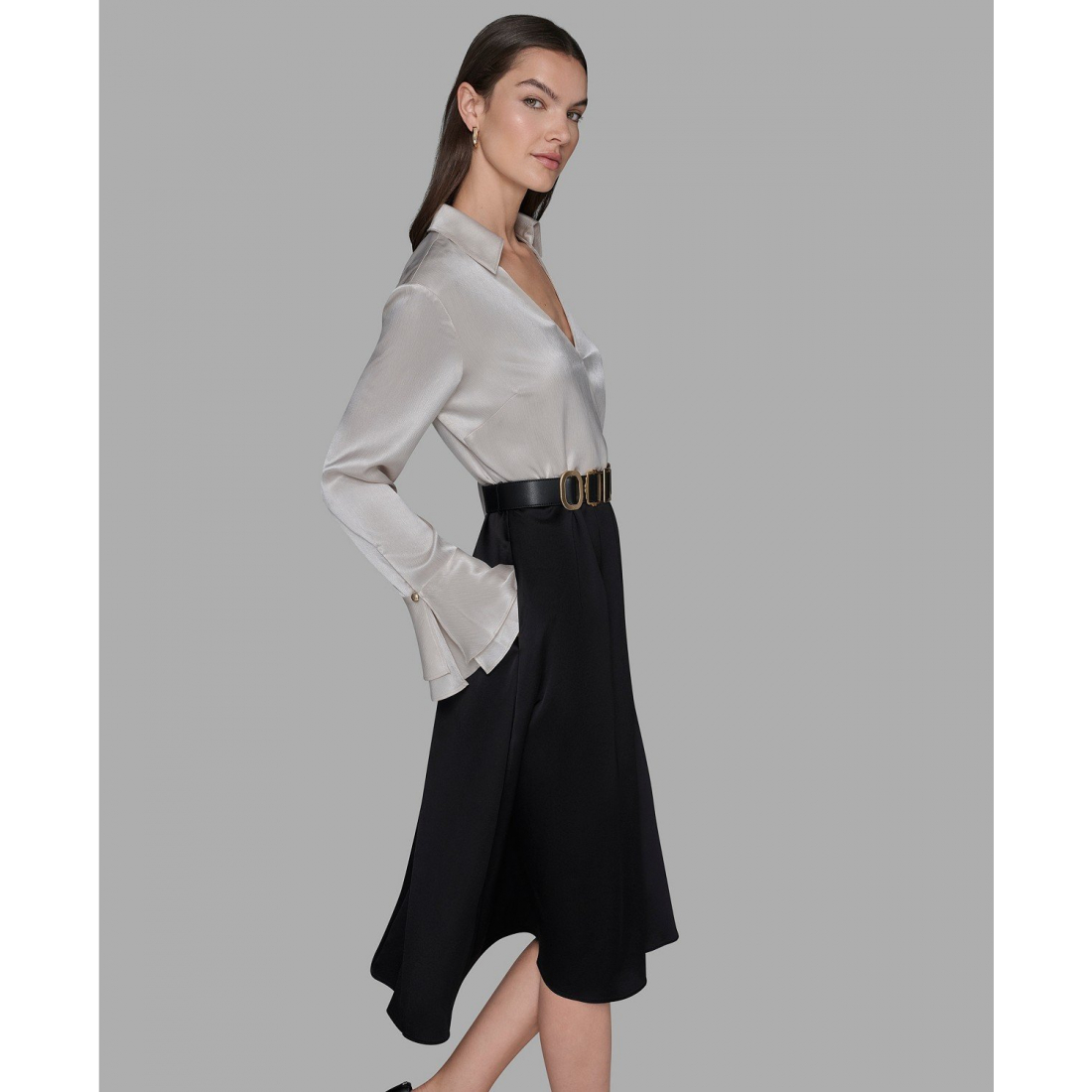 'Two Tone Collared Midi Dress' pour Femmes