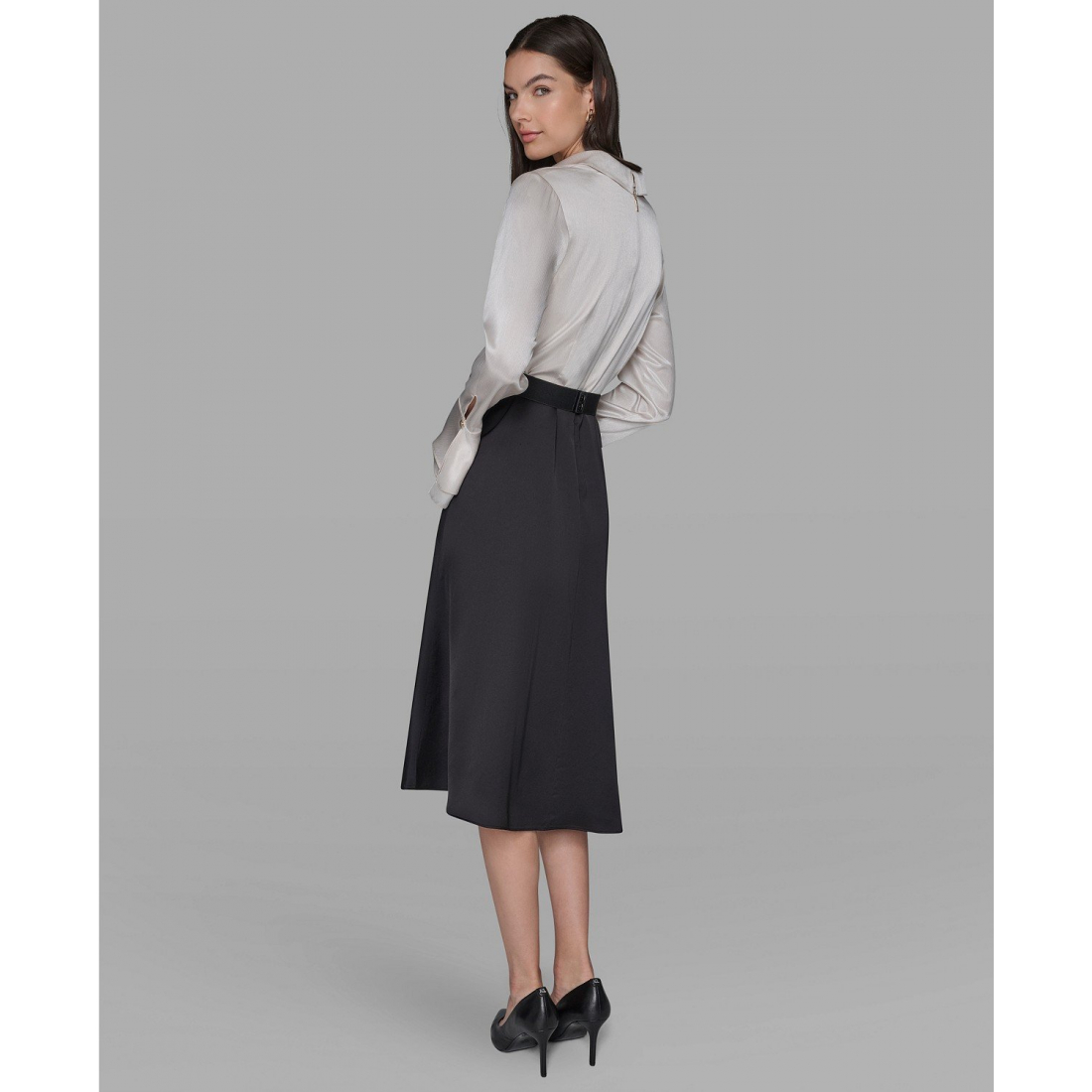 'Two Tone Collared Midi Dress' pour Femmes