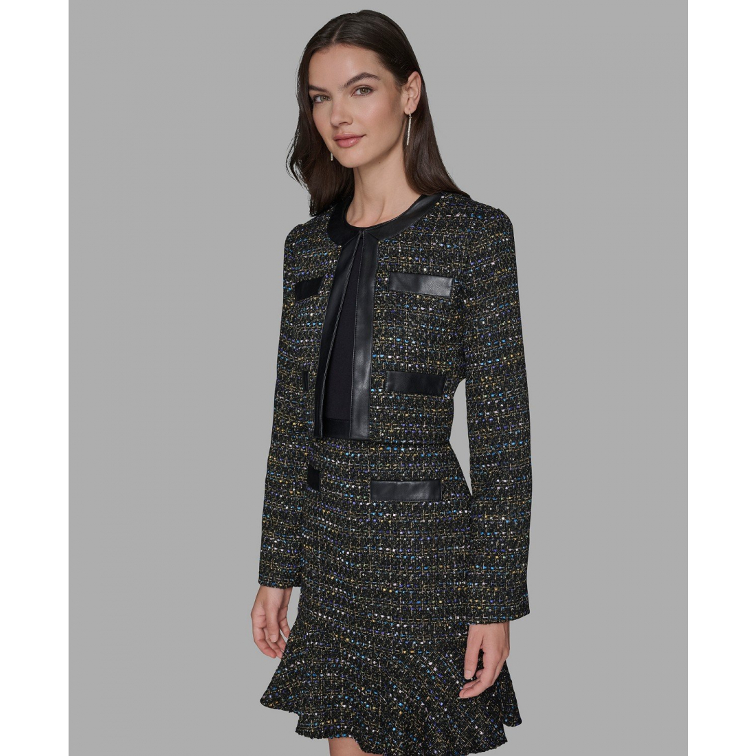 'Metallic Knit Tweed Crop Jacket' pour Femmes