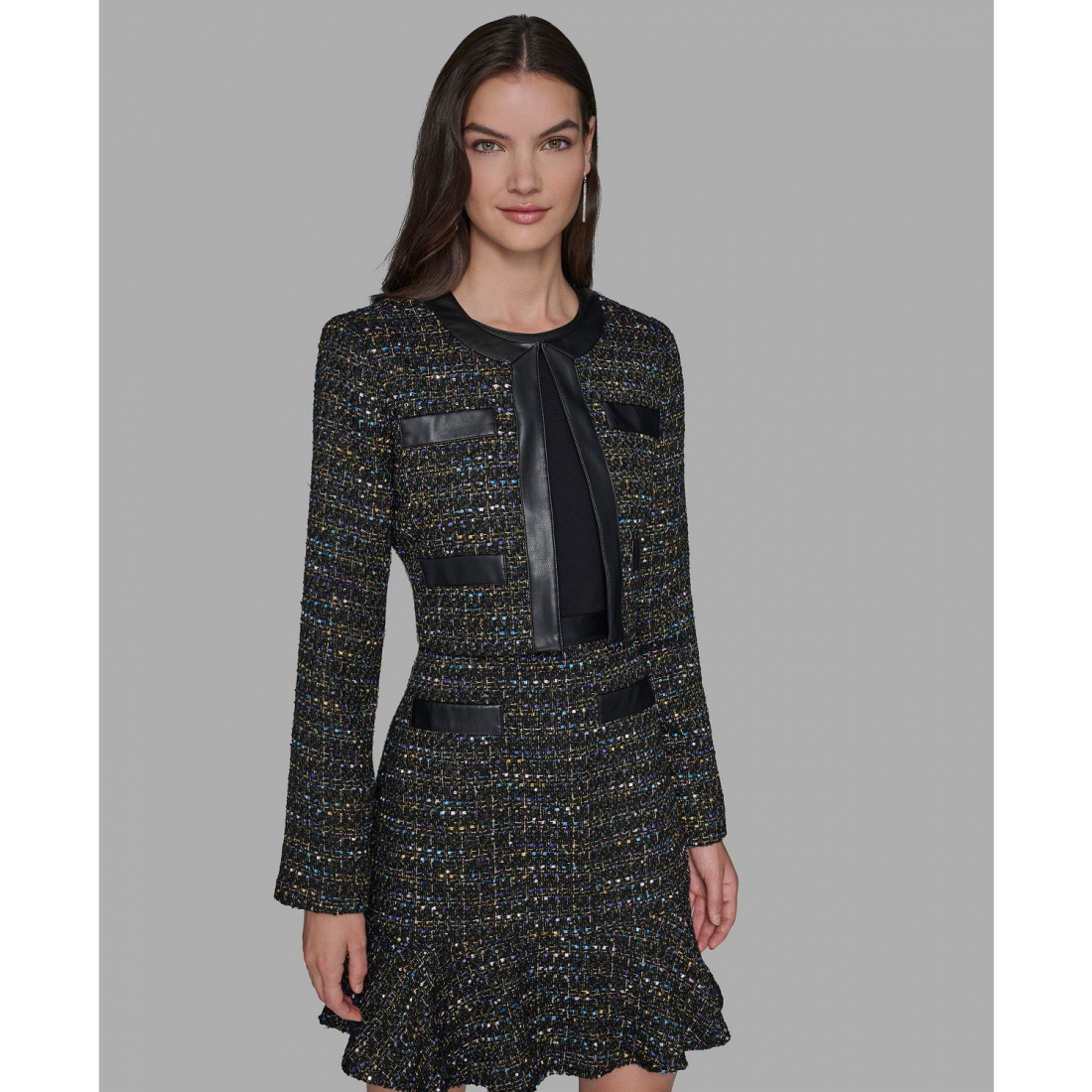 'Metallic Knit Tweed Crop Jacket' pour Femmes