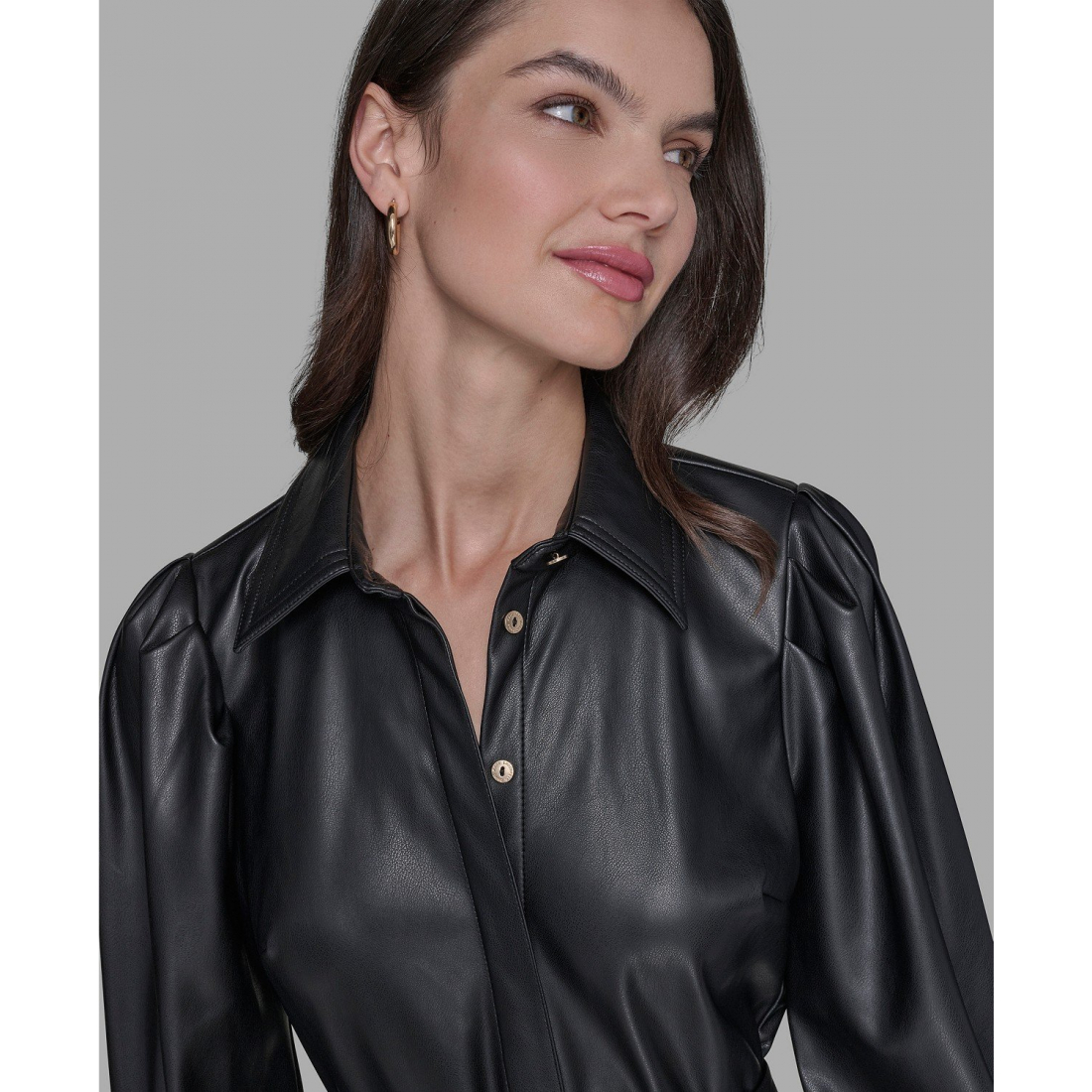 'Faux Leather Belted Shirt Dress' pour Femmes