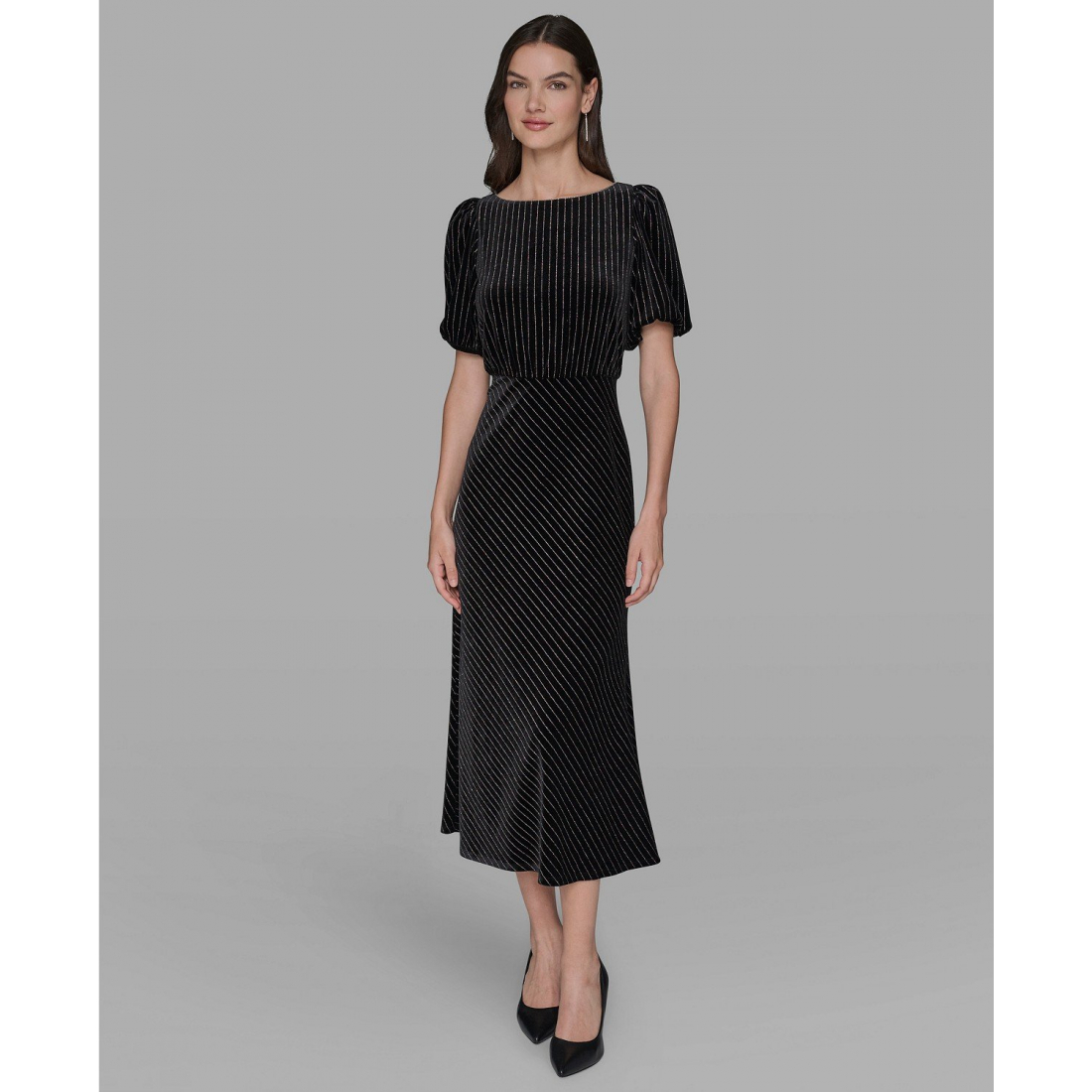 'Velvet Pinstripe Midi Dress' pour Femmes
