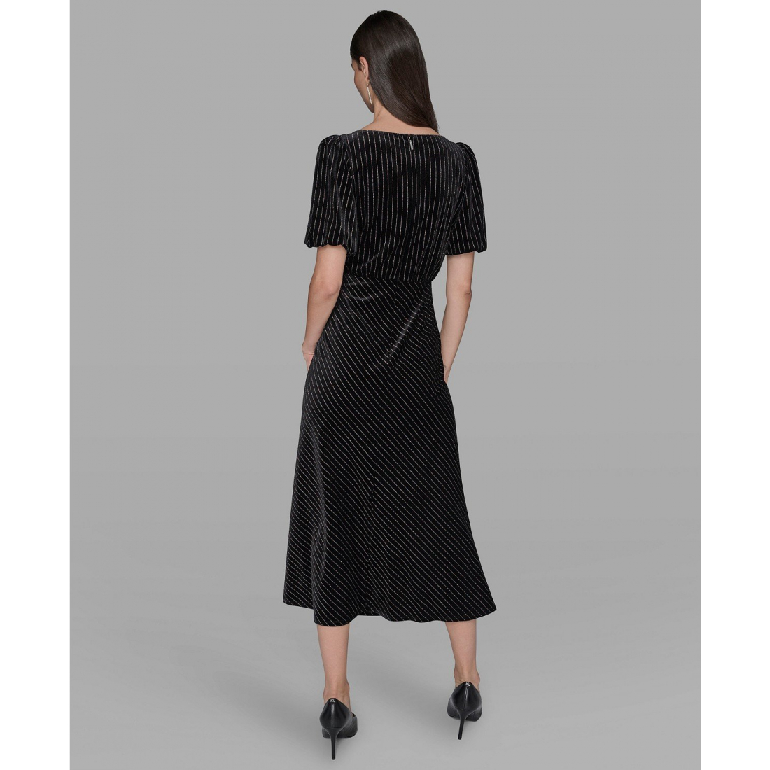 'Velvet Pinstripe Midi Dress' pour Femmes