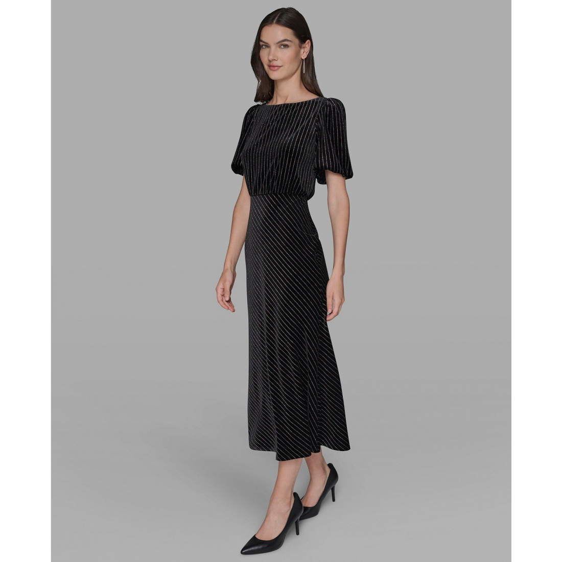 'Velvet Pinstripe Midi Dress' pour Femmes