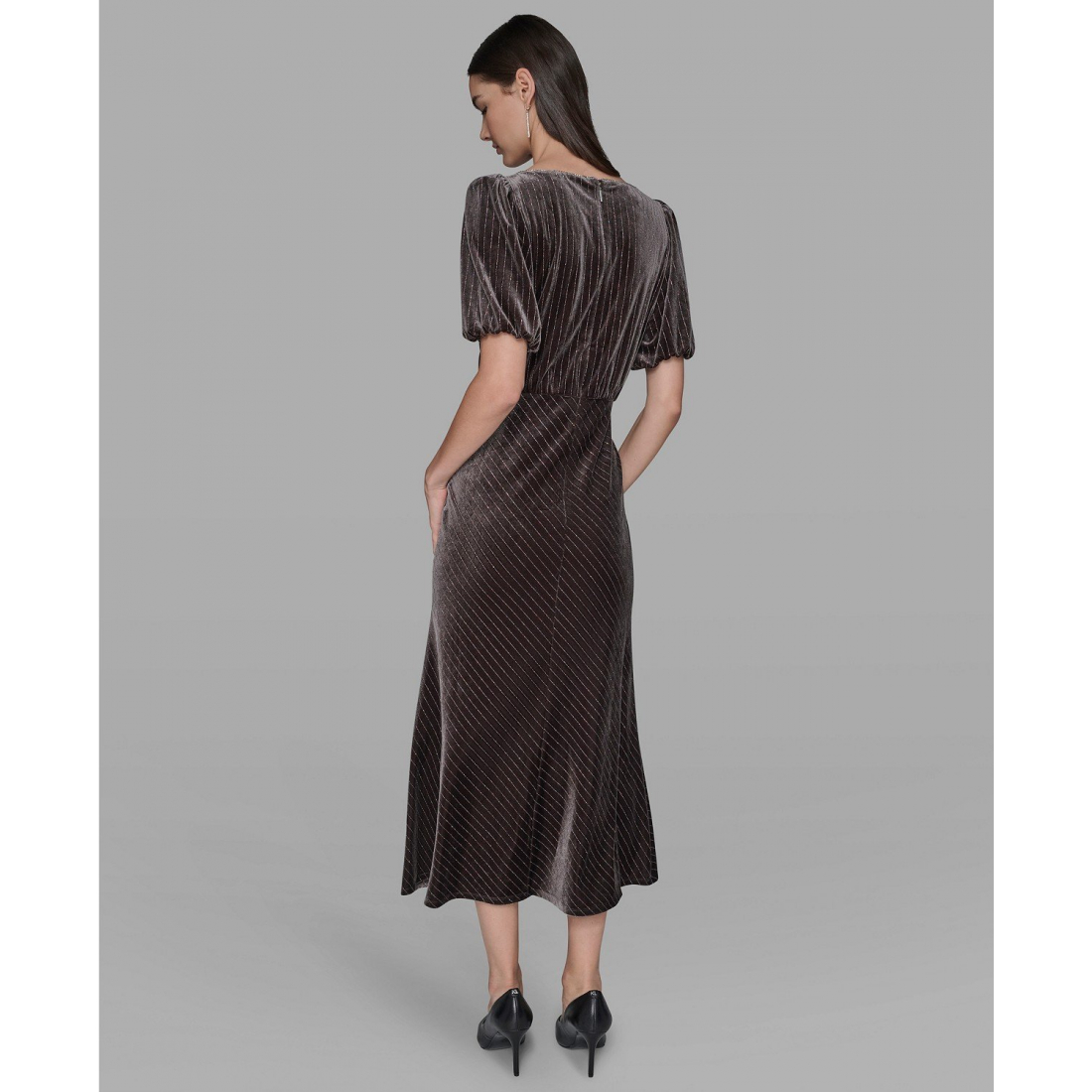 'Velvet Pinstripe Midi Dress' pour Femmes