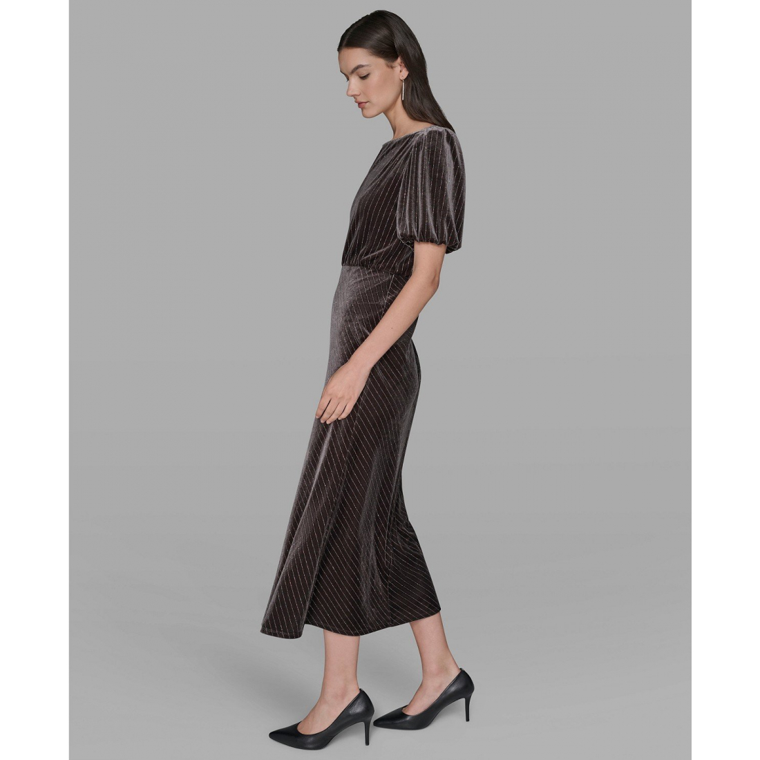 'Velvet Pinstripe Midi Dress' pour Femmes