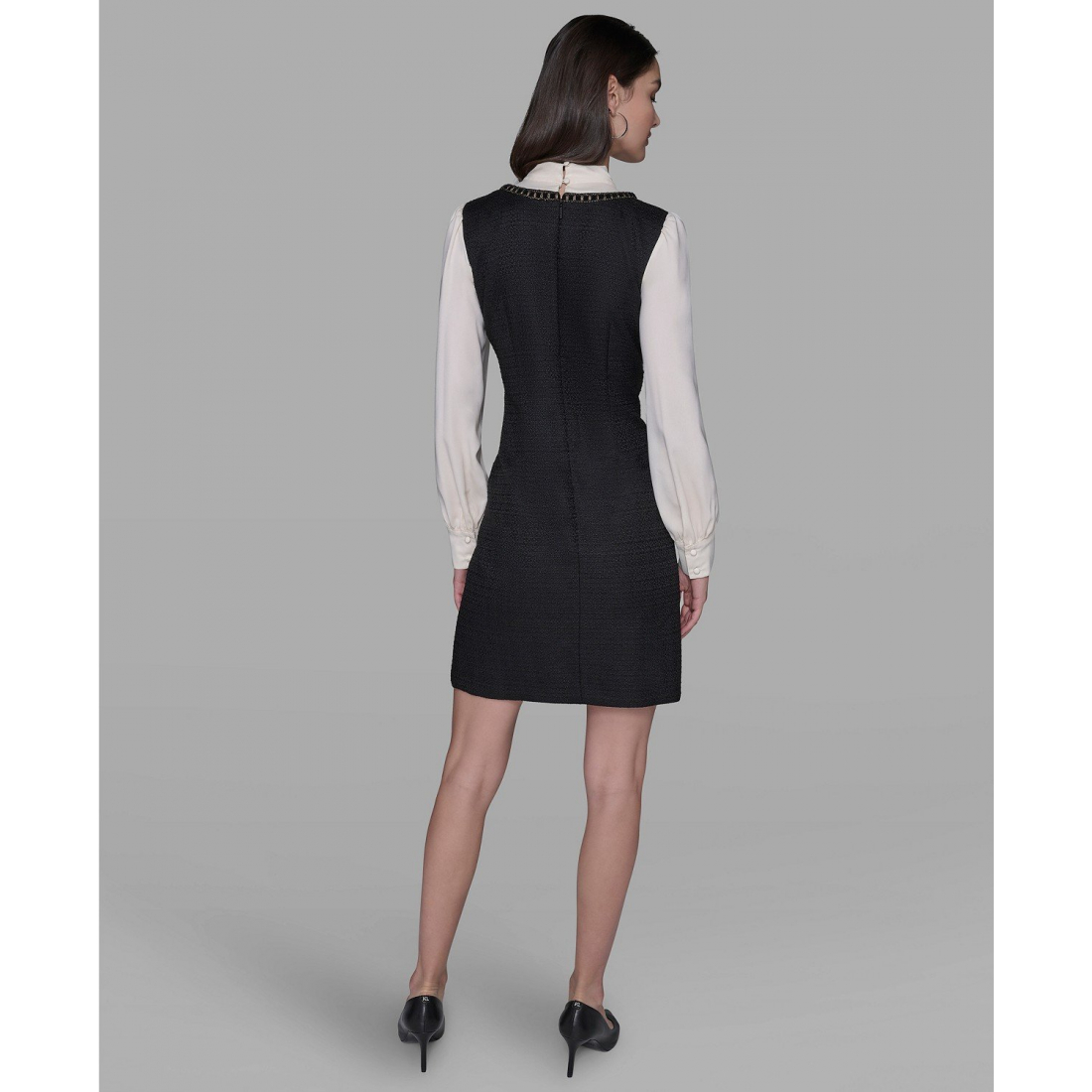 'Textured Tweed Two-Tone Collar Dress' pour Femmes