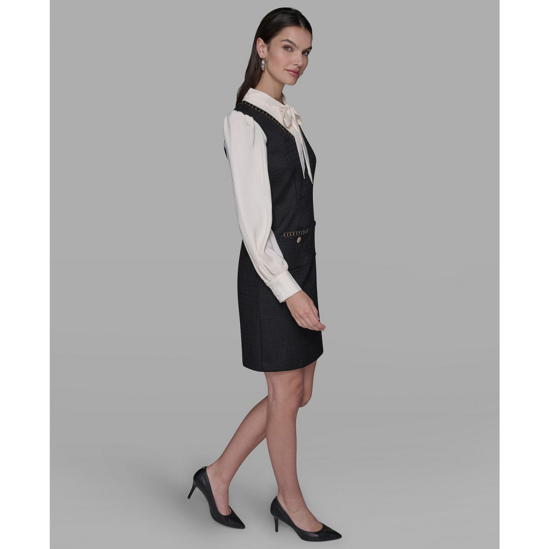 'Textured Tweed Two-Tone Collar Dress' pour Femmes