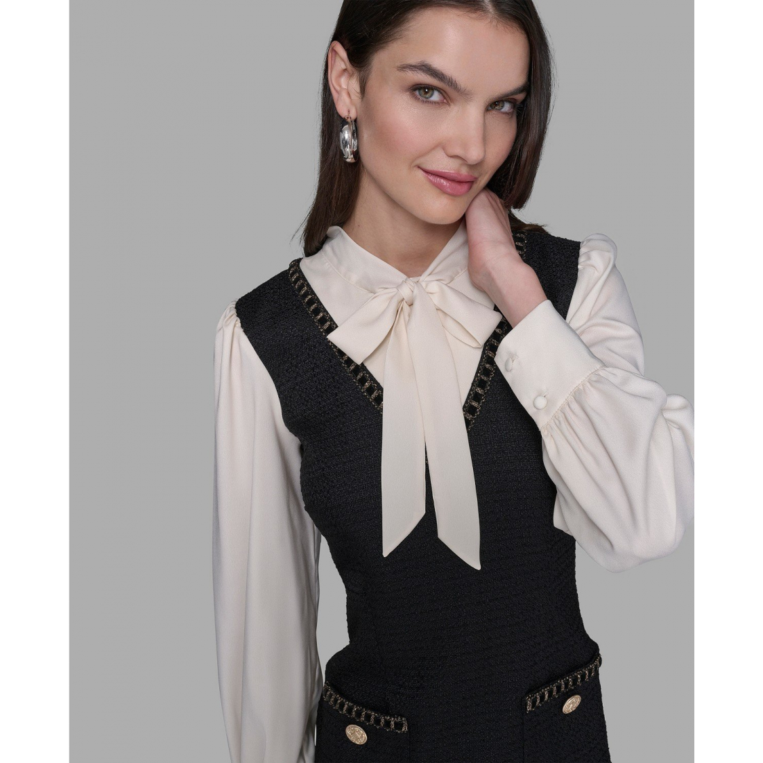 'Textured Tweed Two-Tone Collar Dress' pour Femmes