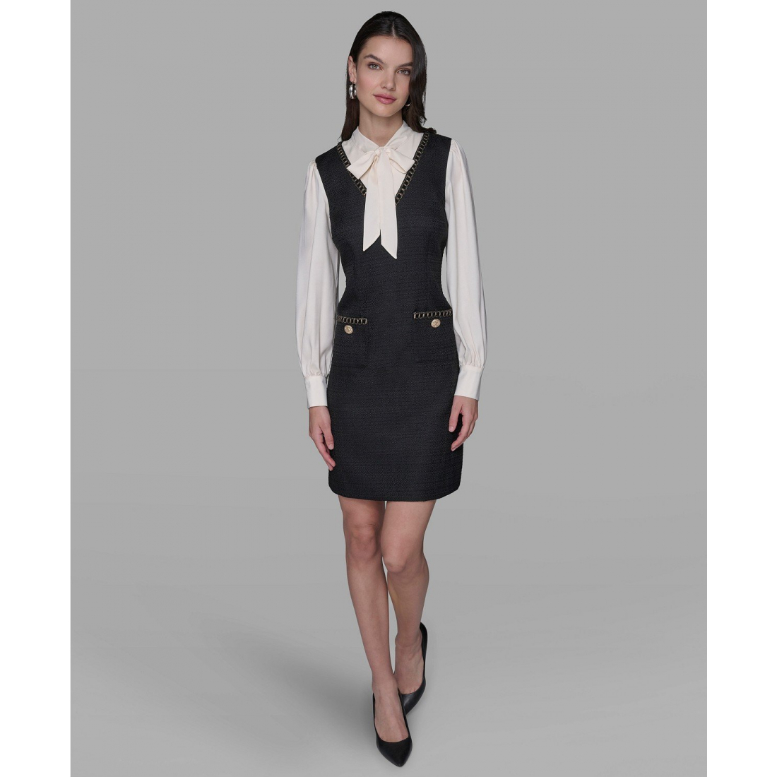 'Textured Tweed Two-Tone Collar Dress' pour Femmes