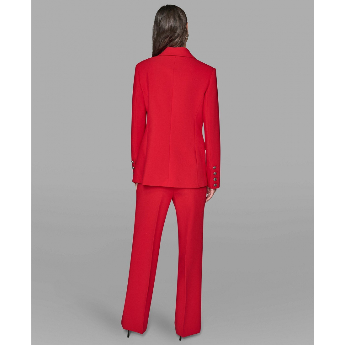 'V-Neck Double-Breasted Satin Trim Jacket' pour Femmes