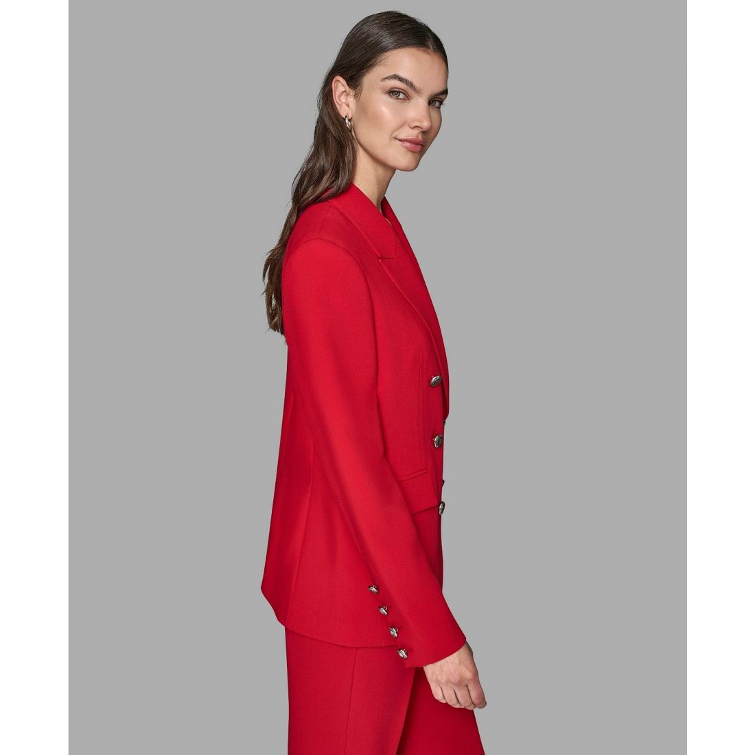 'V-Neck Double-Breasted Satin Trim Jacket' pour Femmes