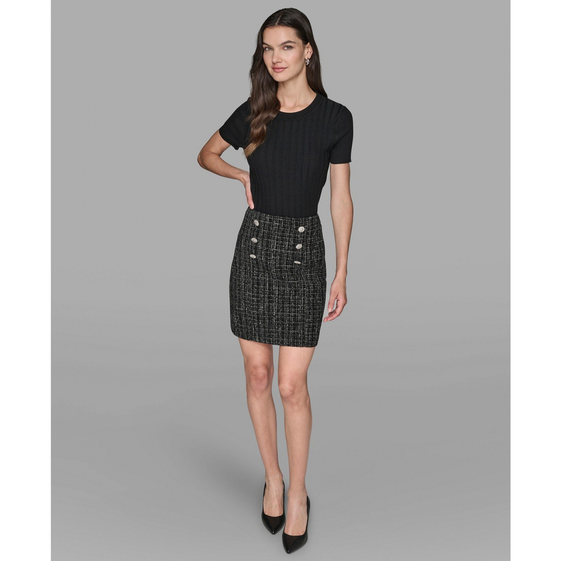 'Novelty Button Detail Mini Skirt' pour Femmes